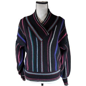 Boston Traders Wool Sweater | 80s Striped Shawl Collar Knit | Made in Hong Kong